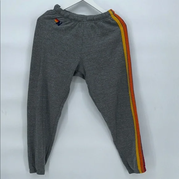 Aviator Nation Gray Joggers with Rainbow Side Stripe 5 SWEATPANTS - Size XSmall - Picture 4 of 14
